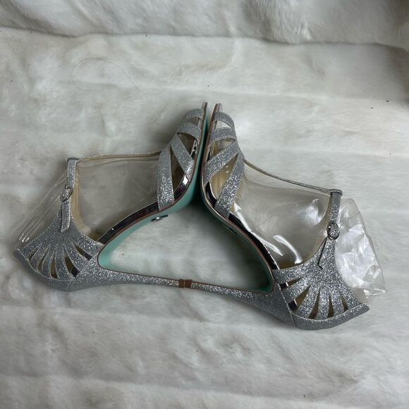 Betsey Johnson Blue silver glitter T strap sandals open toe ankle strap … - Picture 11 of 12
